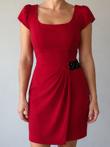 Antonio Melani Red Cocktail Dress Beaded Accent Size 6 Elegant Beaded Waist